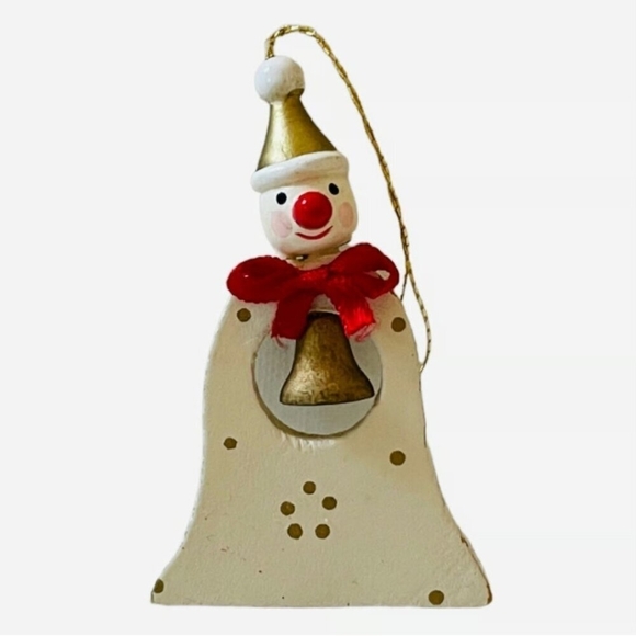 Vintage Xmas Bell Wooden Christmas Ornament Snowman Xmas Ornament Holiday Decor - Picture 2 of 3